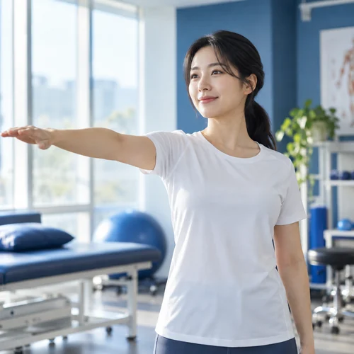 미추홀구정형외과 팔을 뻗는 방향과 어깨 안내 · 어깨 통증 주제의 AI 생성 예시